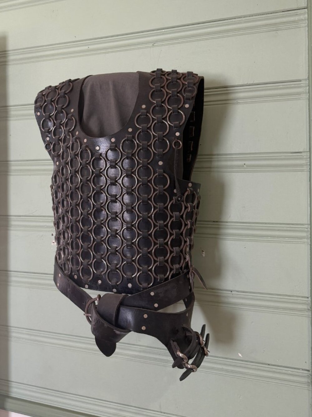 Men's Custom Handmade Leather Ring Armor Chest Piece with Adjustable Back